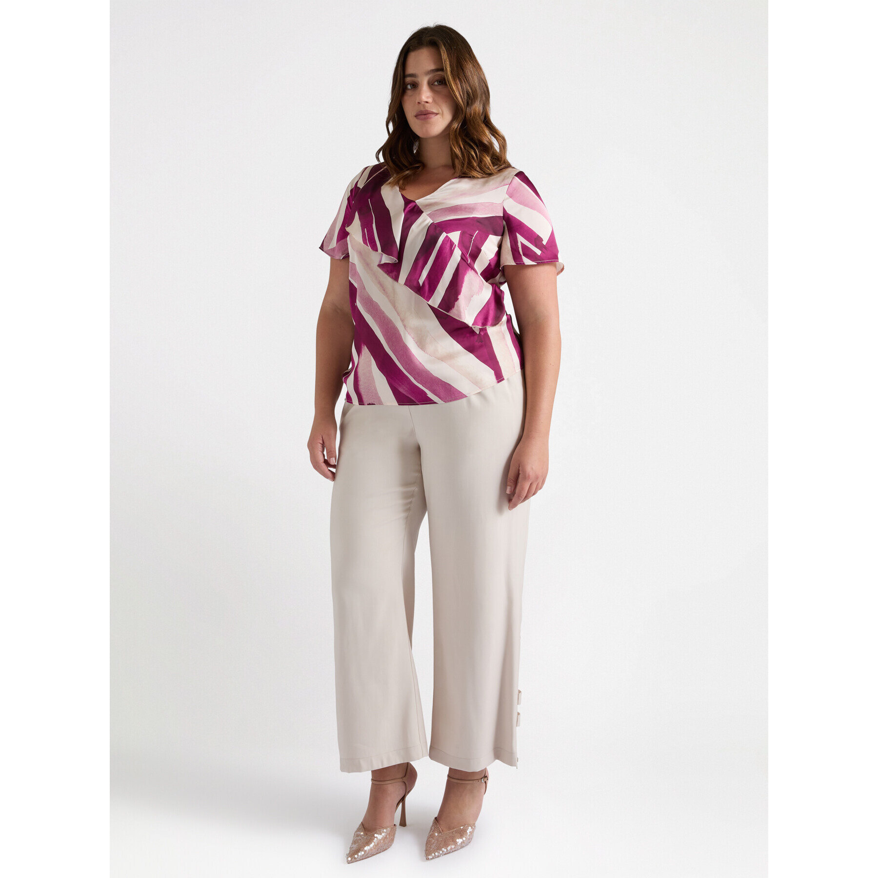 Fiorella Rubino - Blusa estampada con volantes - Burgundy