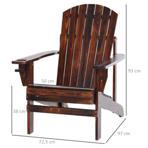 Silla Adirondack de Madera Silla de Jardín con Reposabrazos y Respaldo Alto para Terraza Balcón Exterior 72,5x97x93 cm Marrón