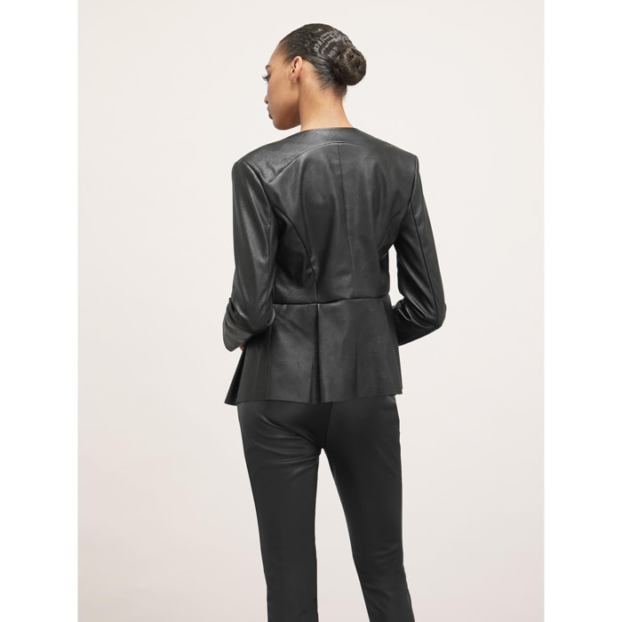 Motivi - Cazadora peplum de piel sintética - Negro