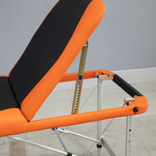 Camilla de Masaje Plegable 185x60cm Portatil Fisioterapeuta 3 Zona Negro y Naranja