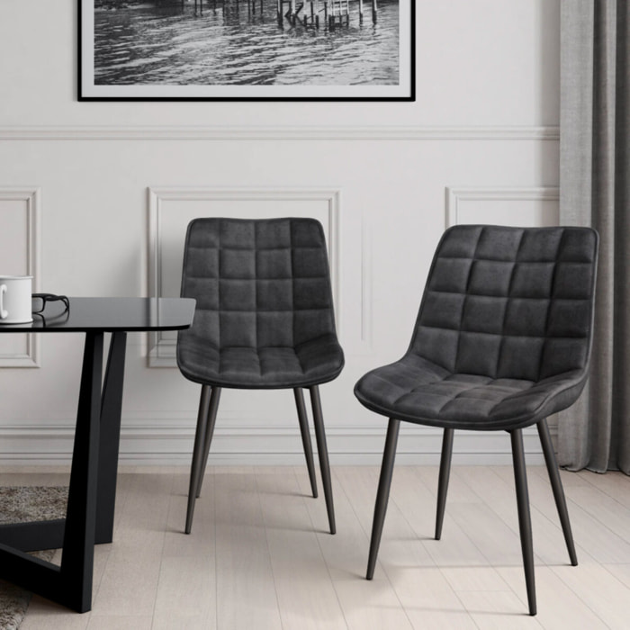 Chaises Melinda en velours - Gris - Pieds noirs