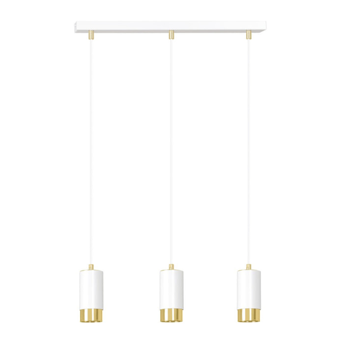 Lampada a sospensione Fumiko in acciaio bianco e oro