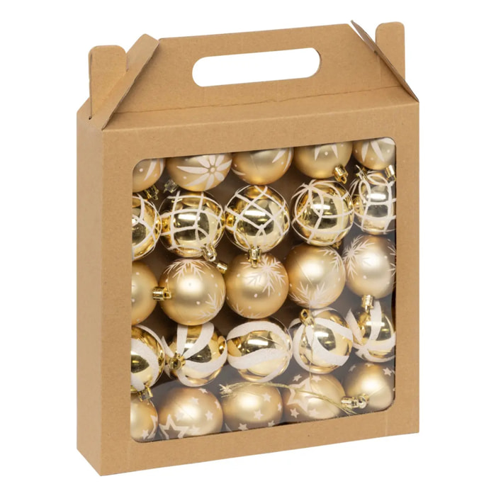 Boules de Noël "Colorama de Noël" lot de 25 en plastique D6cm or blanc