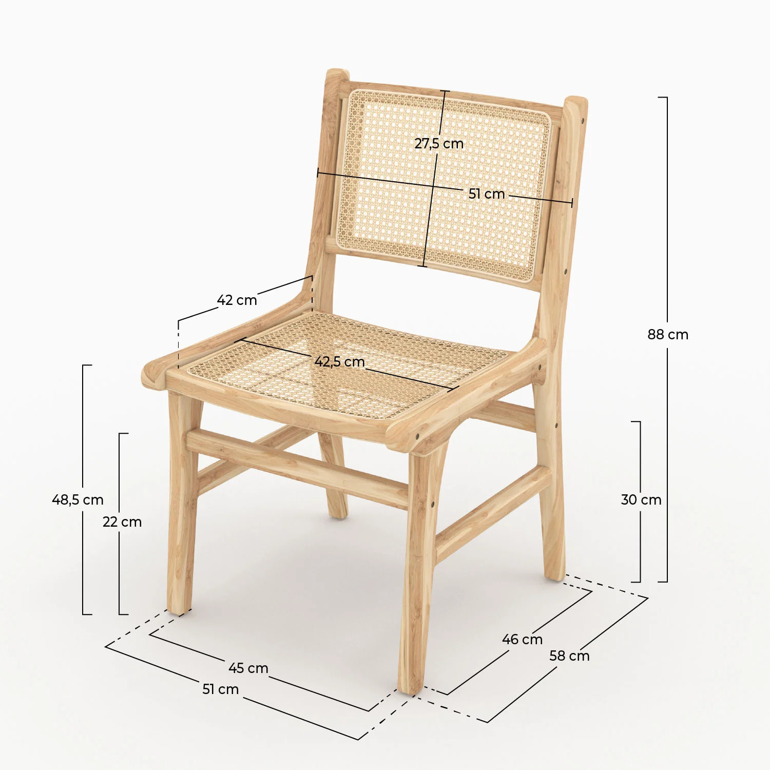 Lot de 2 chaises en bois de teck et rotin - Kyla