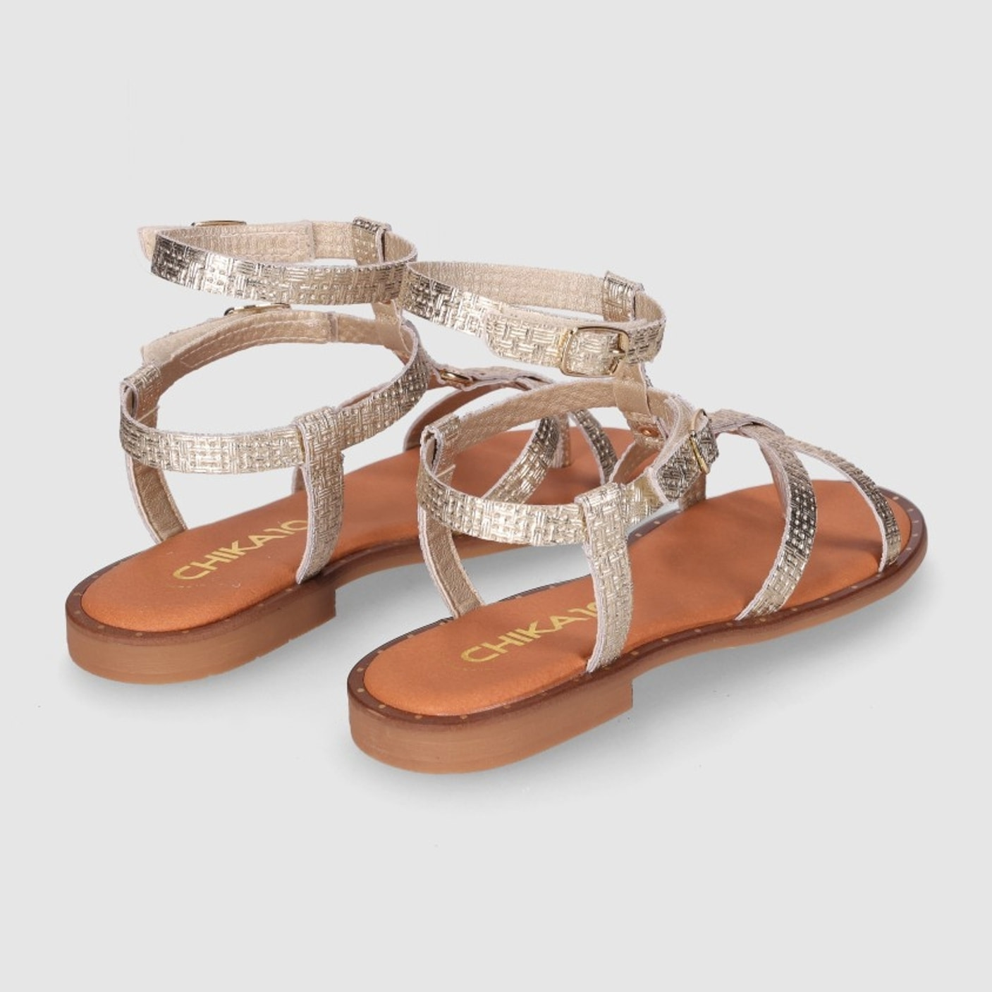 Sandalias de Piel - Oro - Tacón: Bajo