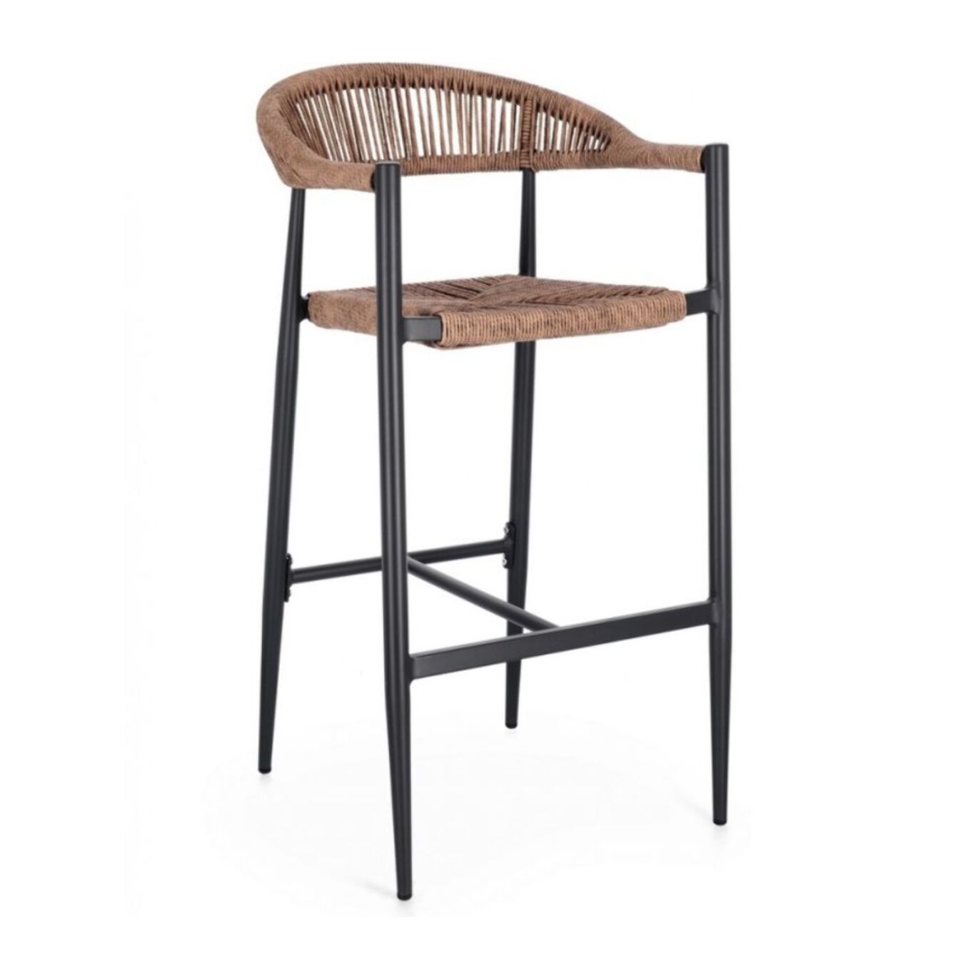 Set di 4 sgabelli JANDIA in alluminio antracite e fibre intrecciate marroni, impilabili