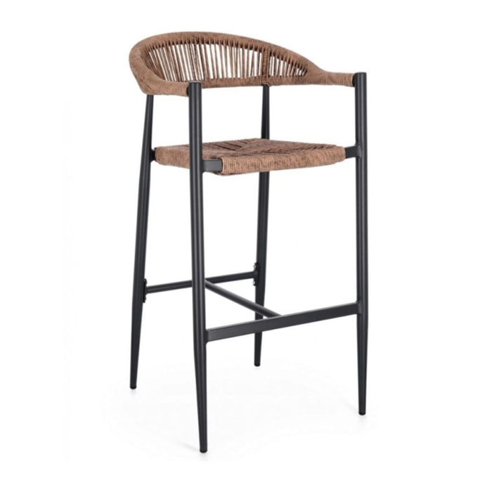 Set di 4 sgabelli JANDIA in alluminio antracite e fibre intrecciate marroni, impilabili