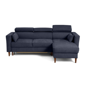 Alicante - canapé d'angle réversible convertible avec têtières - coffre - 4 places - en tissu texturé - Bleu marine