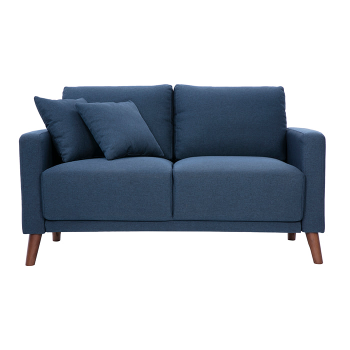 Canapé 2 places en tissu bleu foncé et bois foncé MUNIK