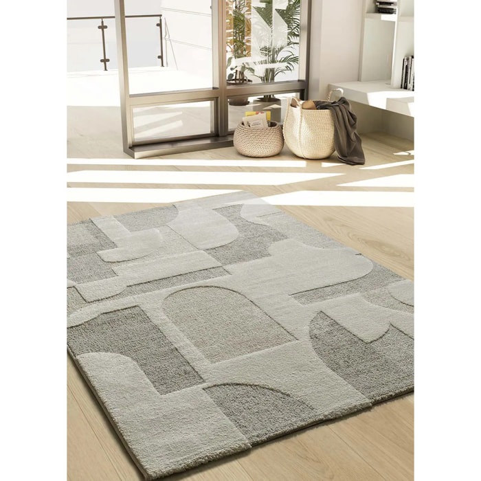 VERONA Alfombra geométrica con relieve en color crema, varias medidas disponibles.
