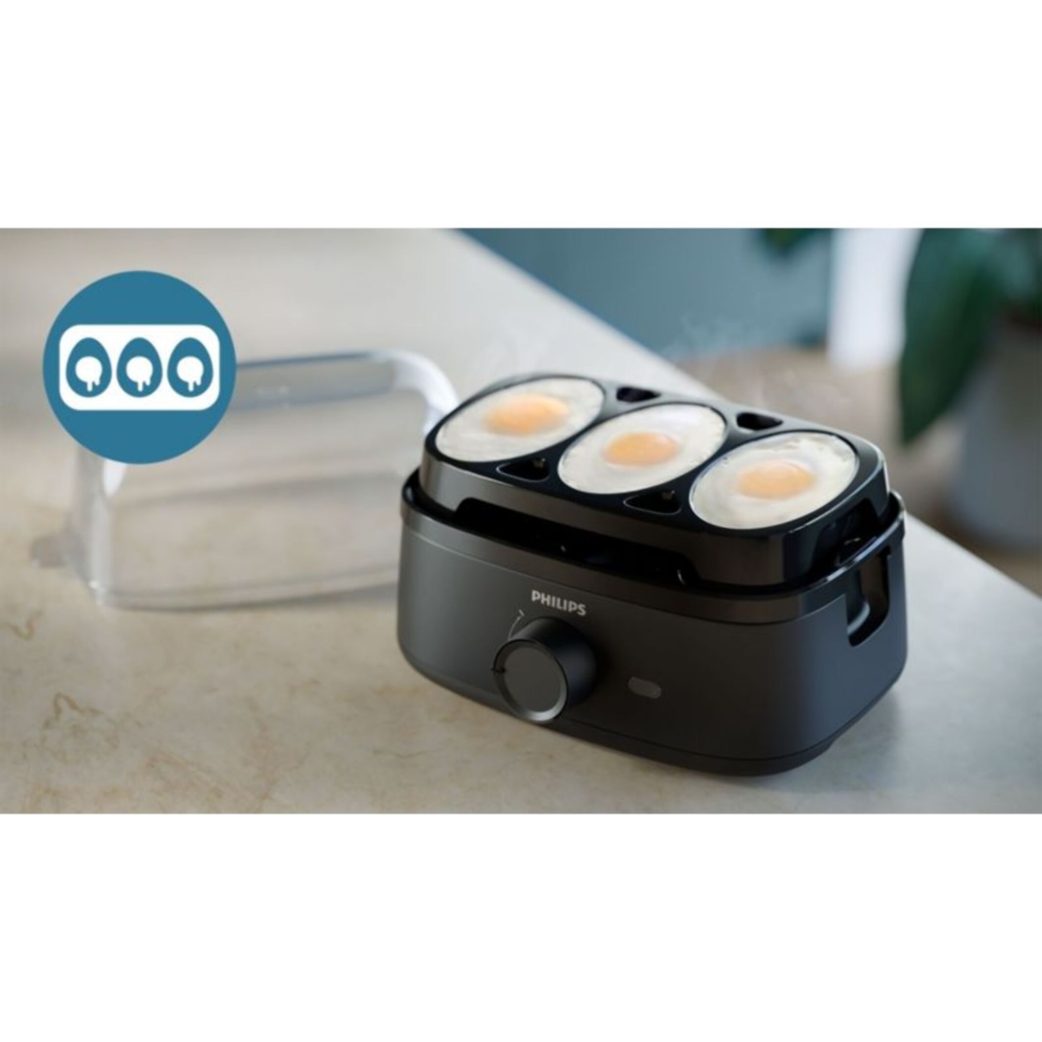 Cuiseur à oeufs PHILIPS HD9137/90 Egg cooker Série 3000 Noir, x6 oeufs