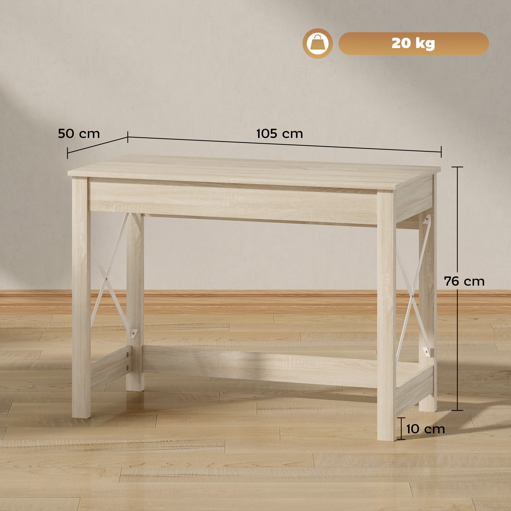Mesa Escritorio Estilo Moderno Escritorio Fácil de Montar Mesa de Ordenador para Oficina Dormitorio Estudio 105x50x76 cm Natural
