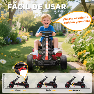 Kart Pedales para Niños de +3 Años Go Kart con Embrague Automático Freno Ruedas Antideslizantes de EVA y Marco Metálico Carga 50 kg Rojo
