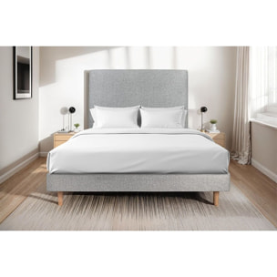 Lit avec tête de lit tapissée bouclette et sommier kit Ep14