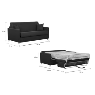 Canapé convertible 3 places en tissu bleu canard et bois clair avec matelas 18 cm SKANDY