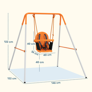 Columpio para Bebés, Columpio Jardín Exterior de Acero con Respaldo, Cinturón de Seguridad, Marco Forma A, para Niños de 6-36 Meses, para Interior y Exterior, Carga 25 kg, Naranja