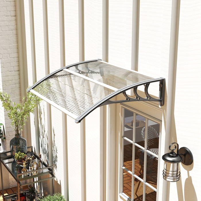 Marquesinas Exterior para Puertas y Ventanas, 100x75 cm, Tejadillo de Protección contra Sol y Lluvia, con Cubierta de Policarbonato, Barra de Aluminio, Transparente