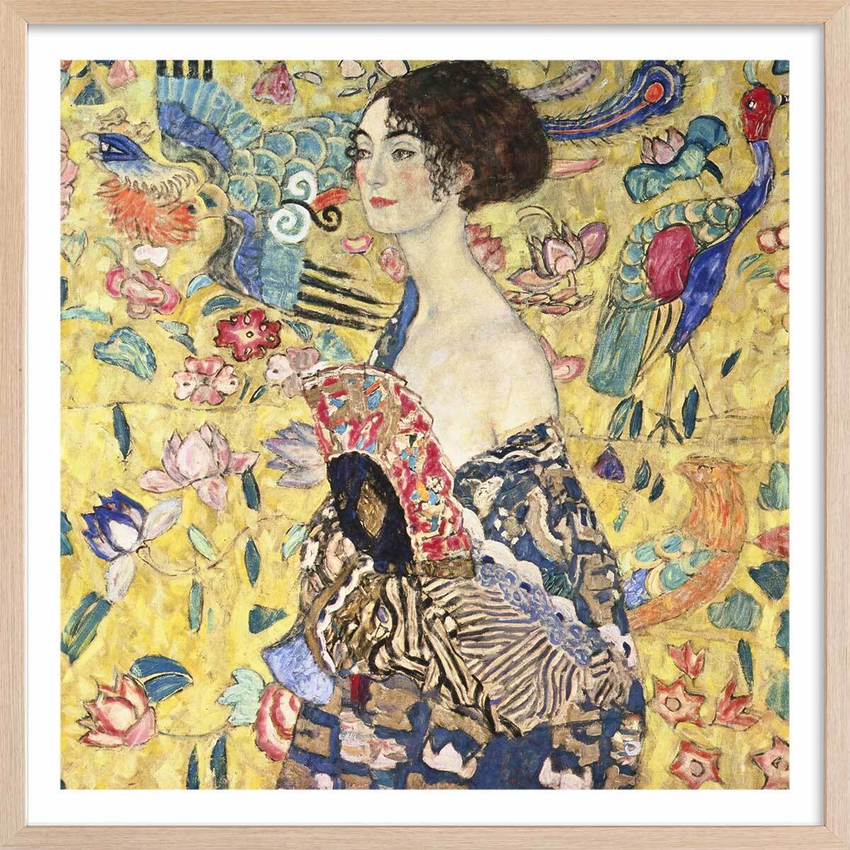 Poster La femme à l'éventail - Gustav Klimt Affiche + cadre en bois - Chêne
