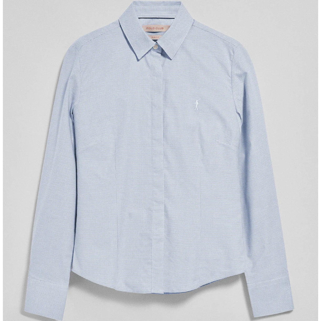 Camicia blu con pied de poule e ricamo Rigby Go