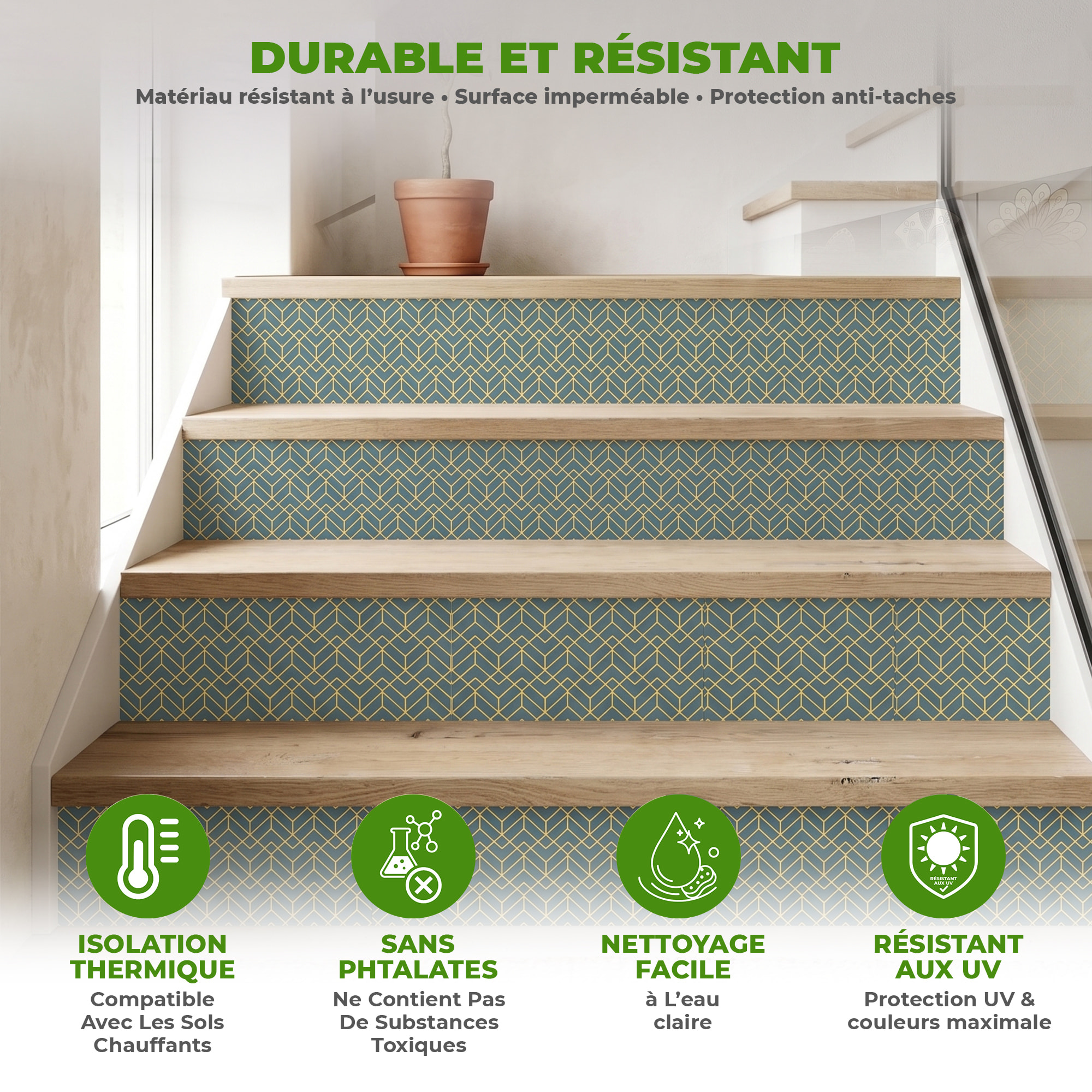 Stickers adhésifs escalier carrelages | Sticker Autocollant contremarche Carreaux de ciment carrelages adhésif - APSEL