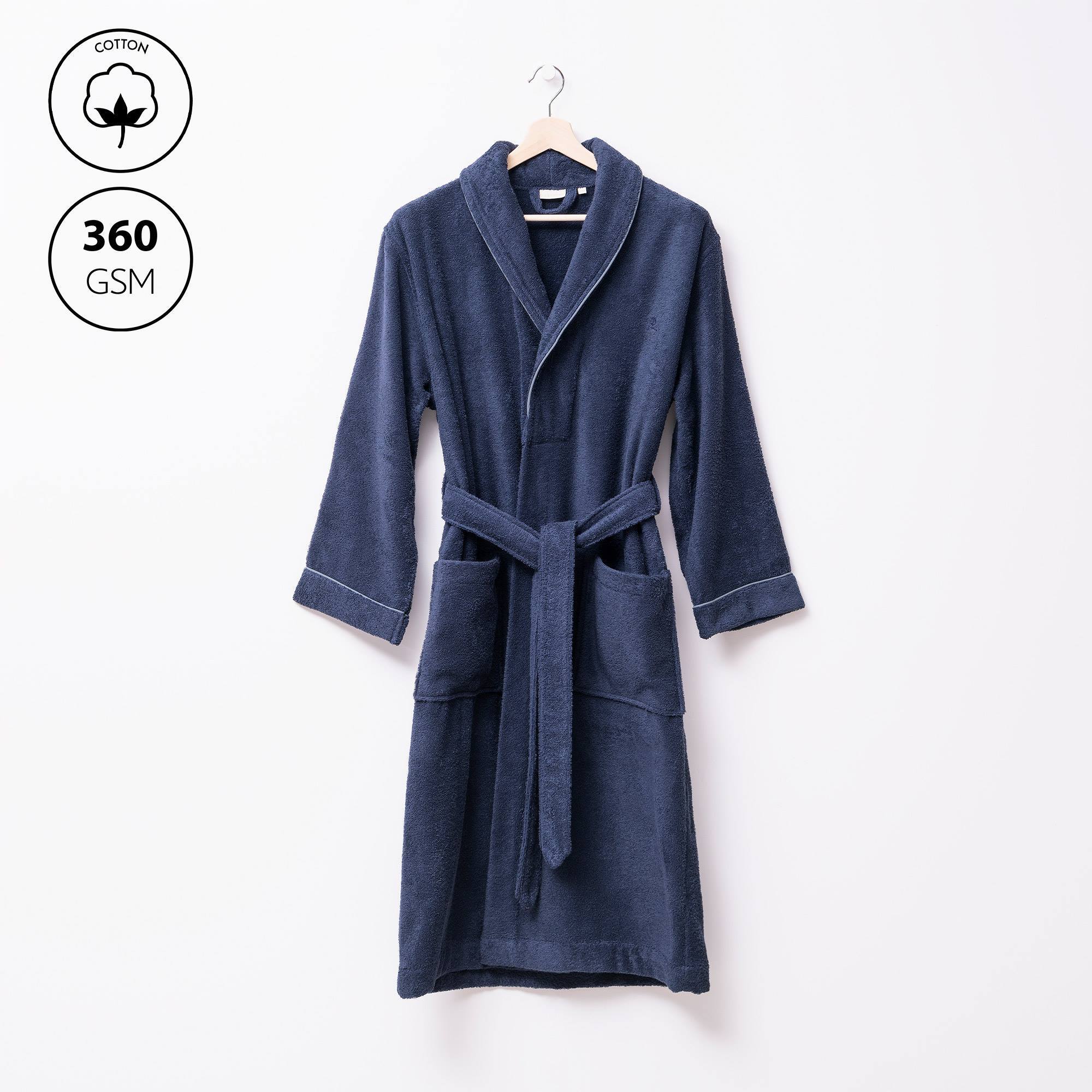Albornoz s-m 100%algodón 360gsm azul con ribetes grises scalpers home
