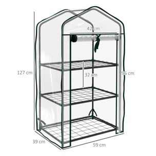 Invernadero de Jardín de 3 Niveles Invernadero de Terraza con 3 Estantes 1 Puerta con Cremallera para Cultivo de Plantas Flores Verduras 59x39x127 cm Transparente