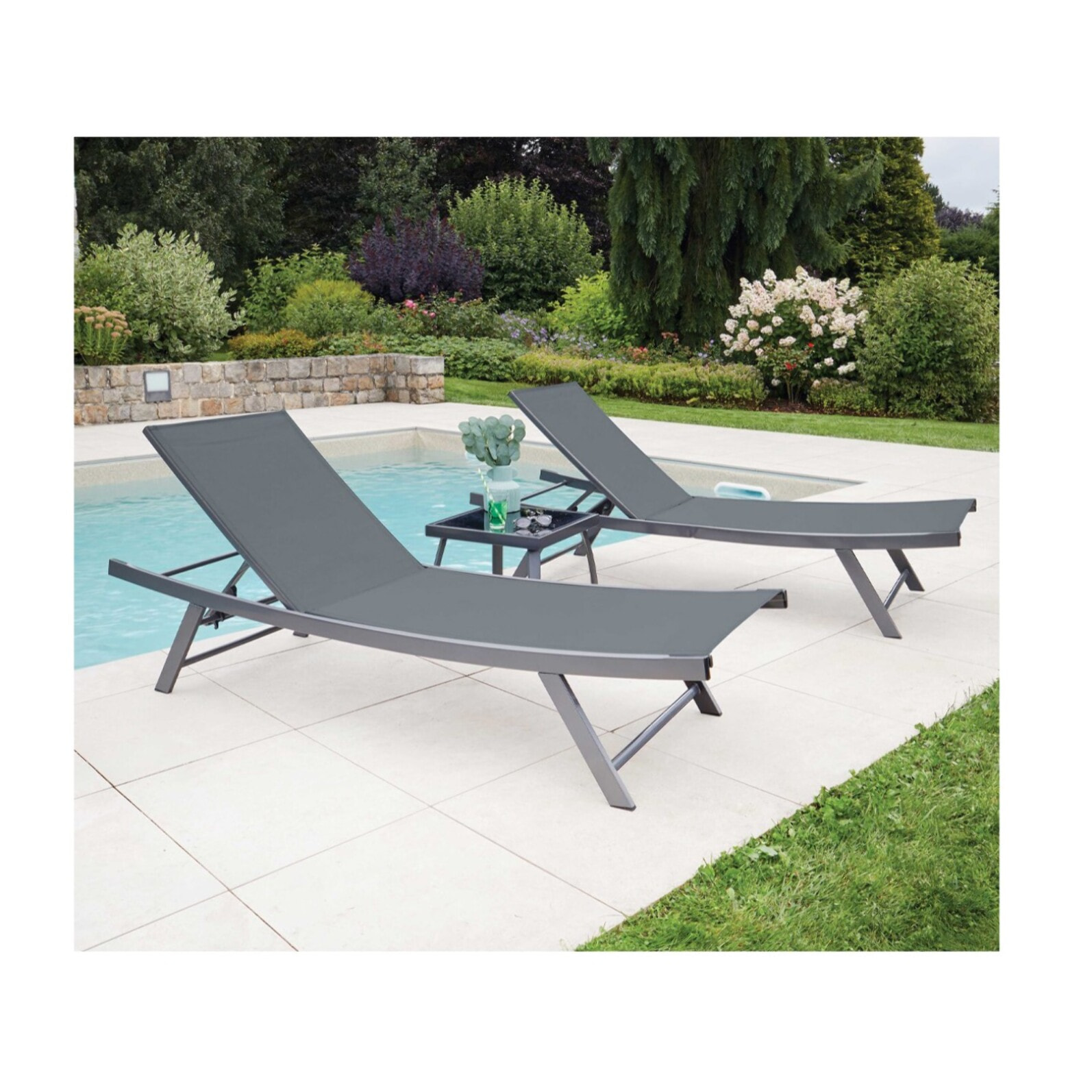 ARIO - Ensemble transat de jardin et table basse - Gris anthracite