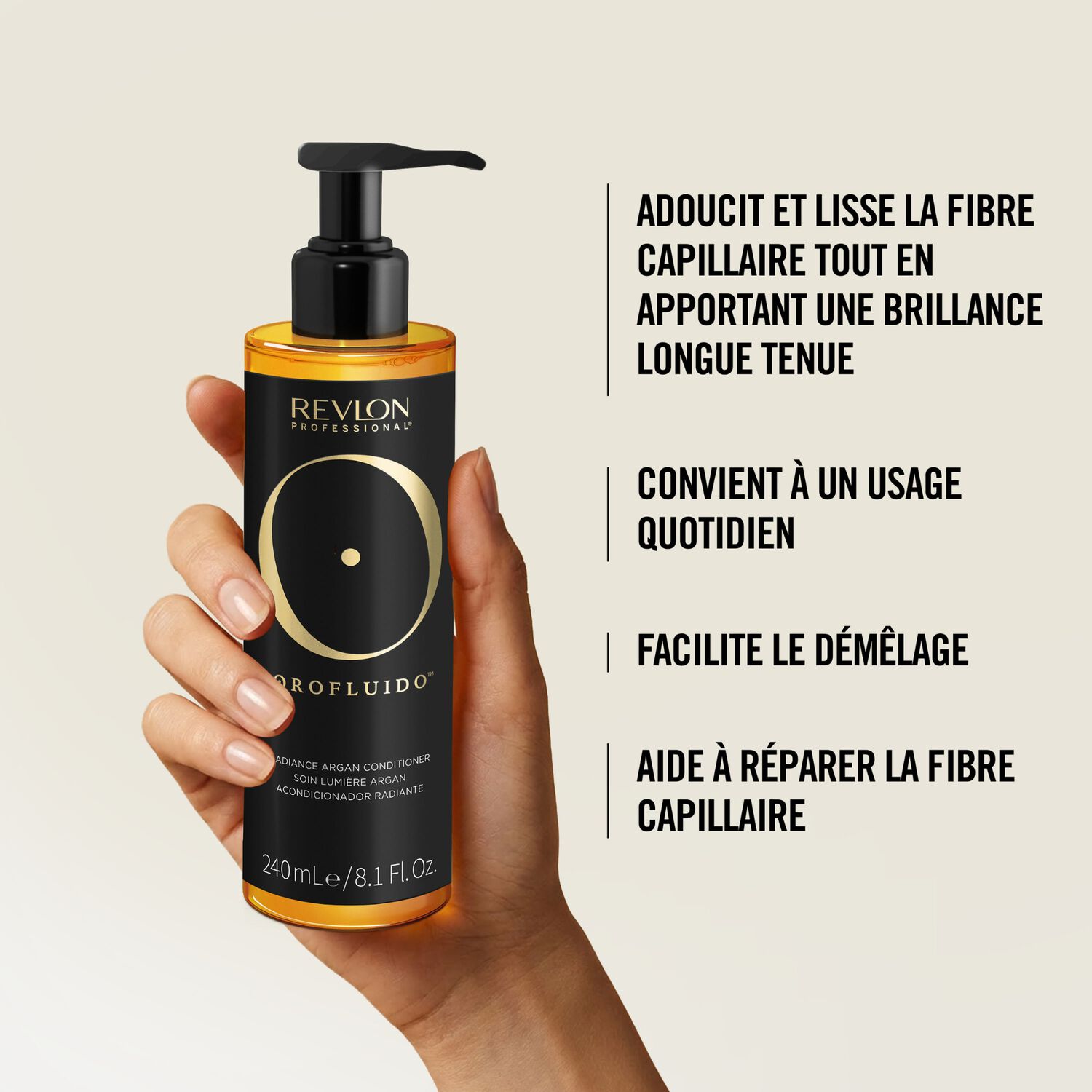 OROFLUIDO™ - Après-shampoing Illuminateur à l’Huile d’Argan - Cheveux Secs 240 ml