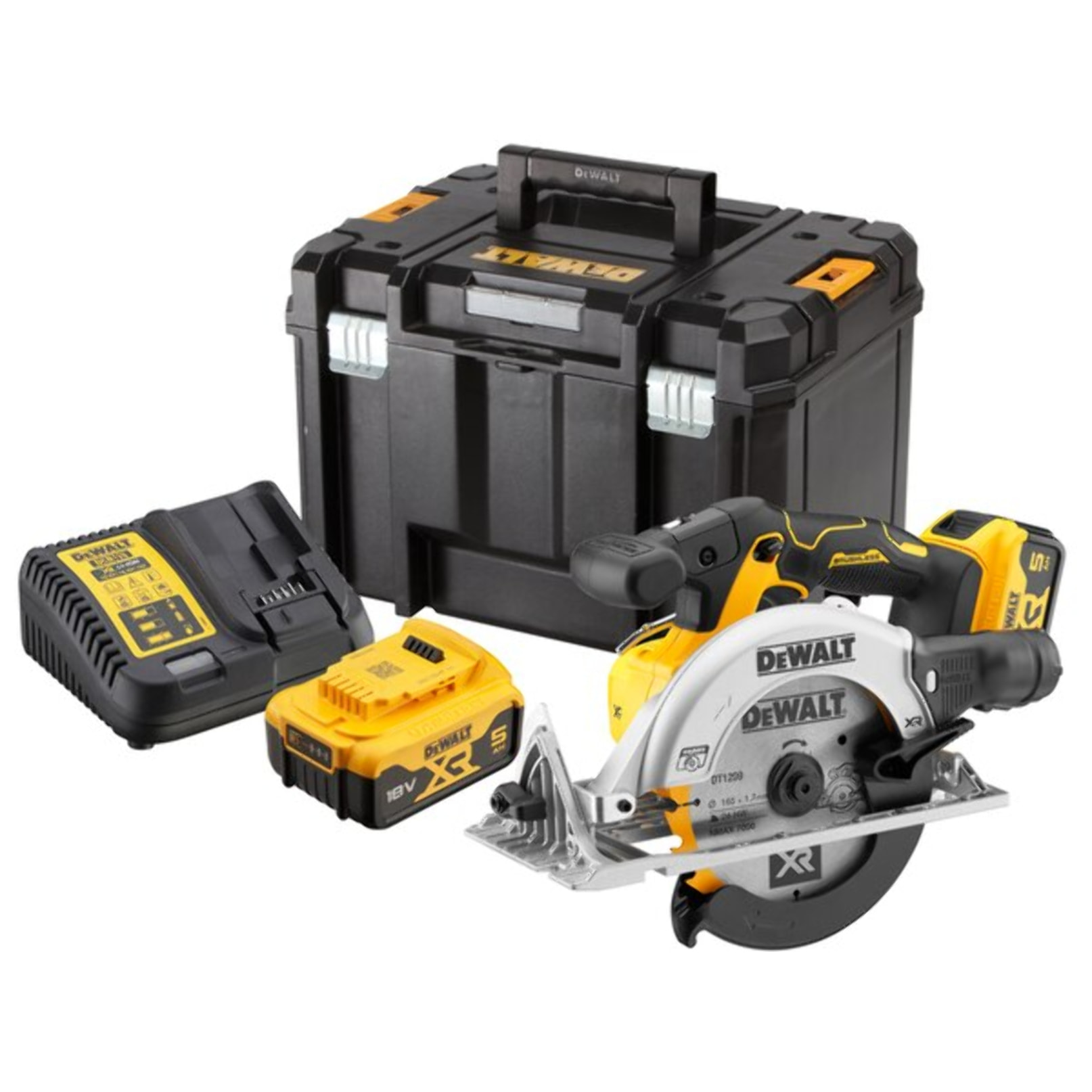 Scie circulaire 165 mm XR 18V DEWALT + 2 batteries 5Ah + coffret Tstak - DCS565P2-QW