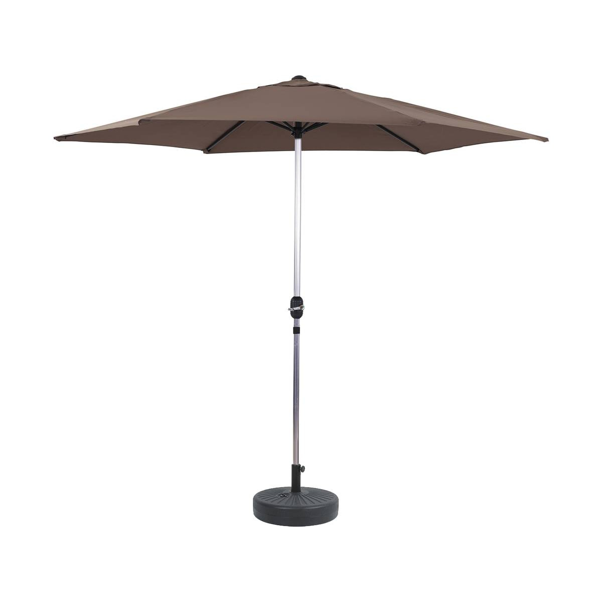 Parasol jardin droit Alu "Sol" - Rond - Ø 3m - Gris - Avec pied à lester