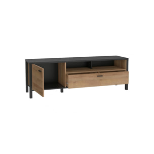 Meuble TV avec rangement en bois effet chêne - MIAMI