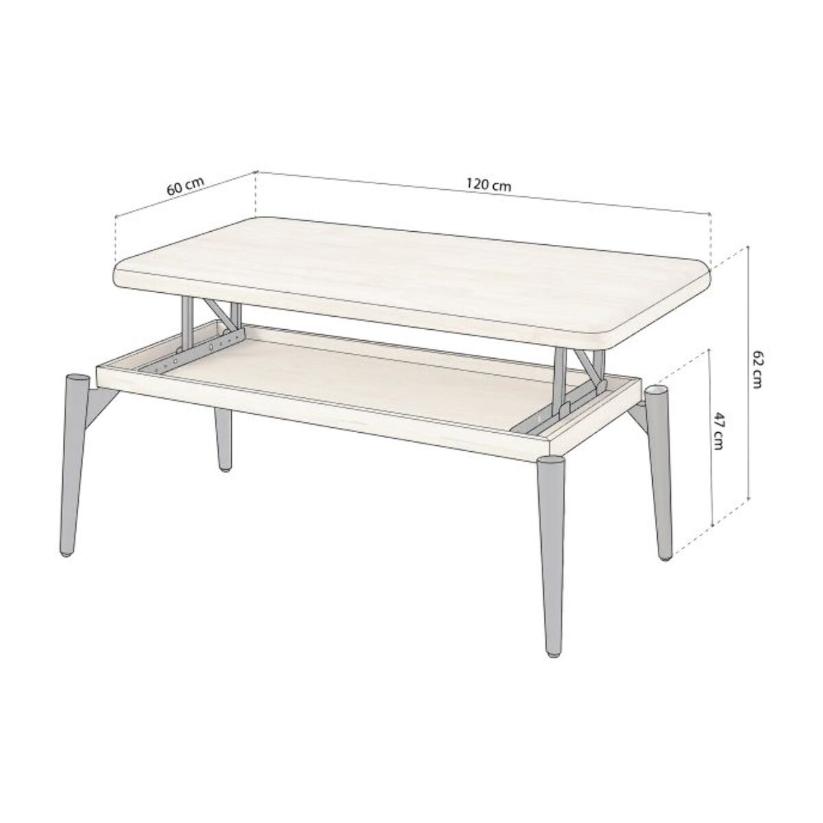 Mesa de centro elevable Padma Negro - Roble