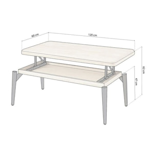 Mesa de centro elevable Padma Negro - Roble