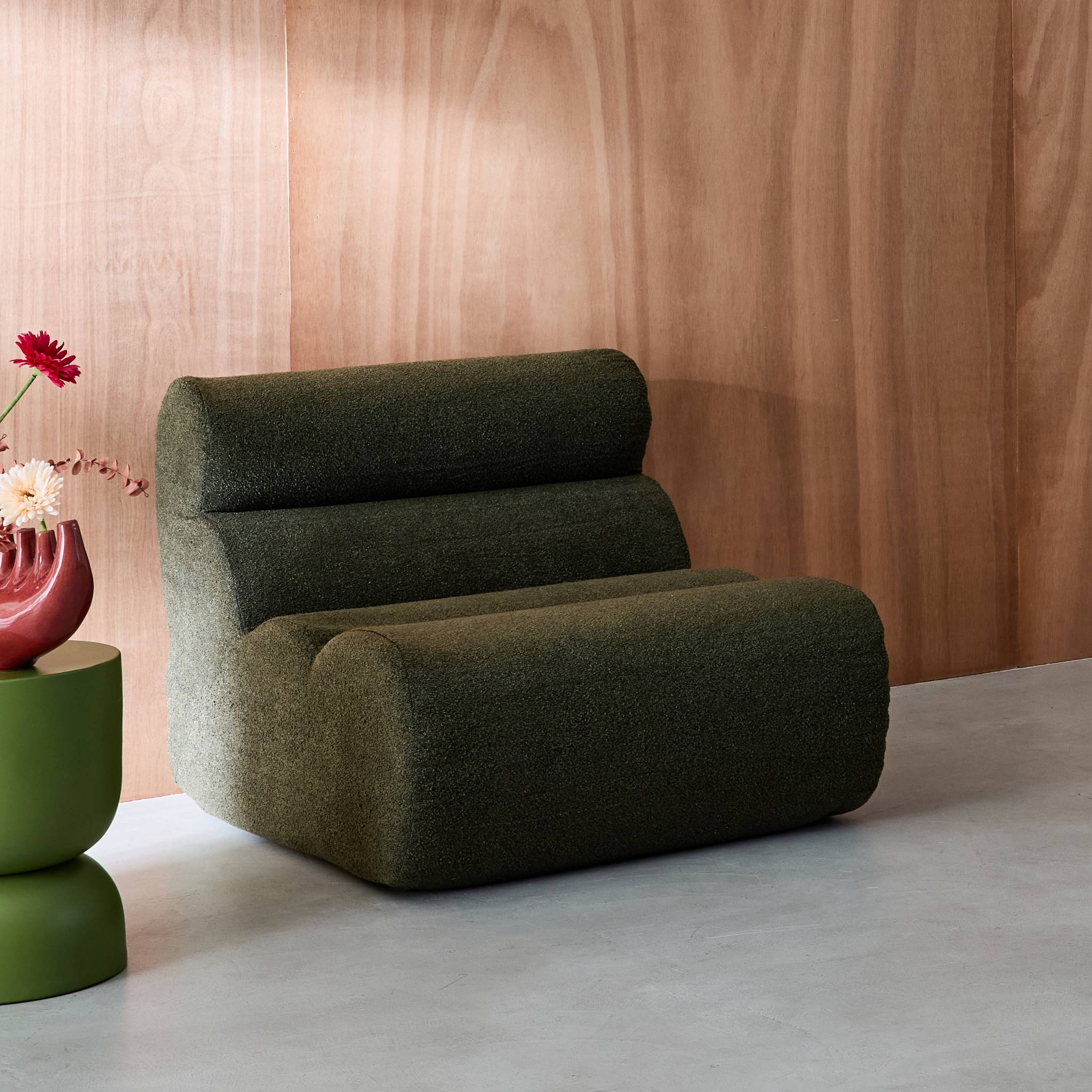 Chauffeuse bouclette texturée kaki 1 place - L 81 x P 99 x H 75cm - Nova