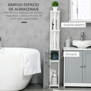 Columna de Baño Mueble de Baño con Puertas y Estantes Abiertos Armario de Baño Estilo Moderno 15,2x29,8x118 cm Blanco y Gris