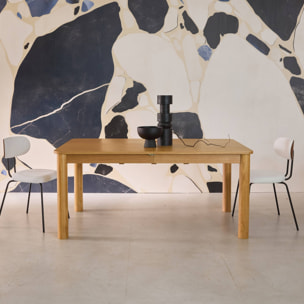 Table à manger rectangulaire extensible bois d'hévéa et placage chêne naturel 6 à 10 places - 170-270cm - Solene