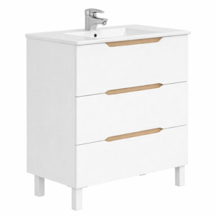 Mobile Bagno A Terra Con 3 Cassettoni Soft Close E Lavabo In Ceramica Incluso Mobiletto Design Moderno Salvaspazio 80 x 45 x 86 Cm Colore Bianco