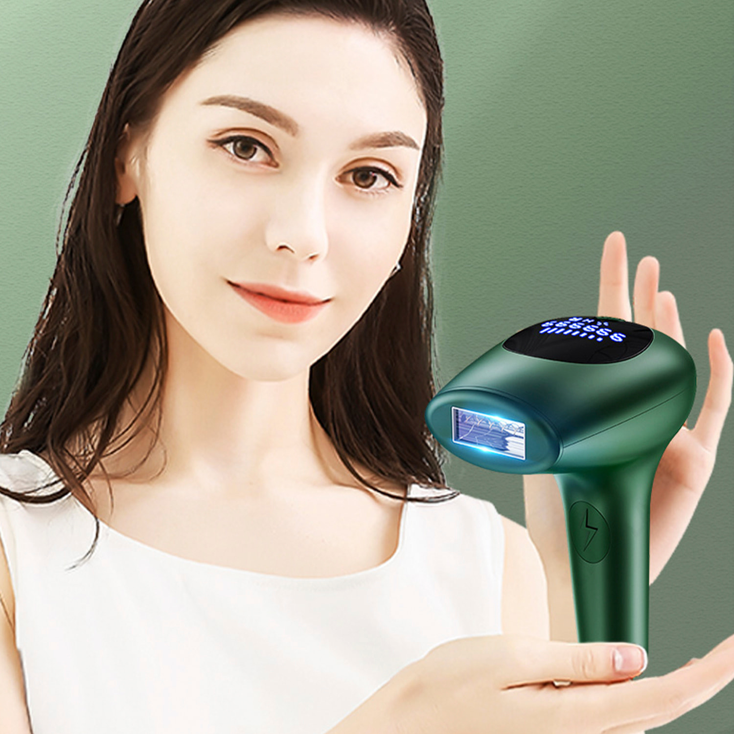 Depilatore IPL a luce pulsata. 8 livelli, 900.000 scatti di flash.