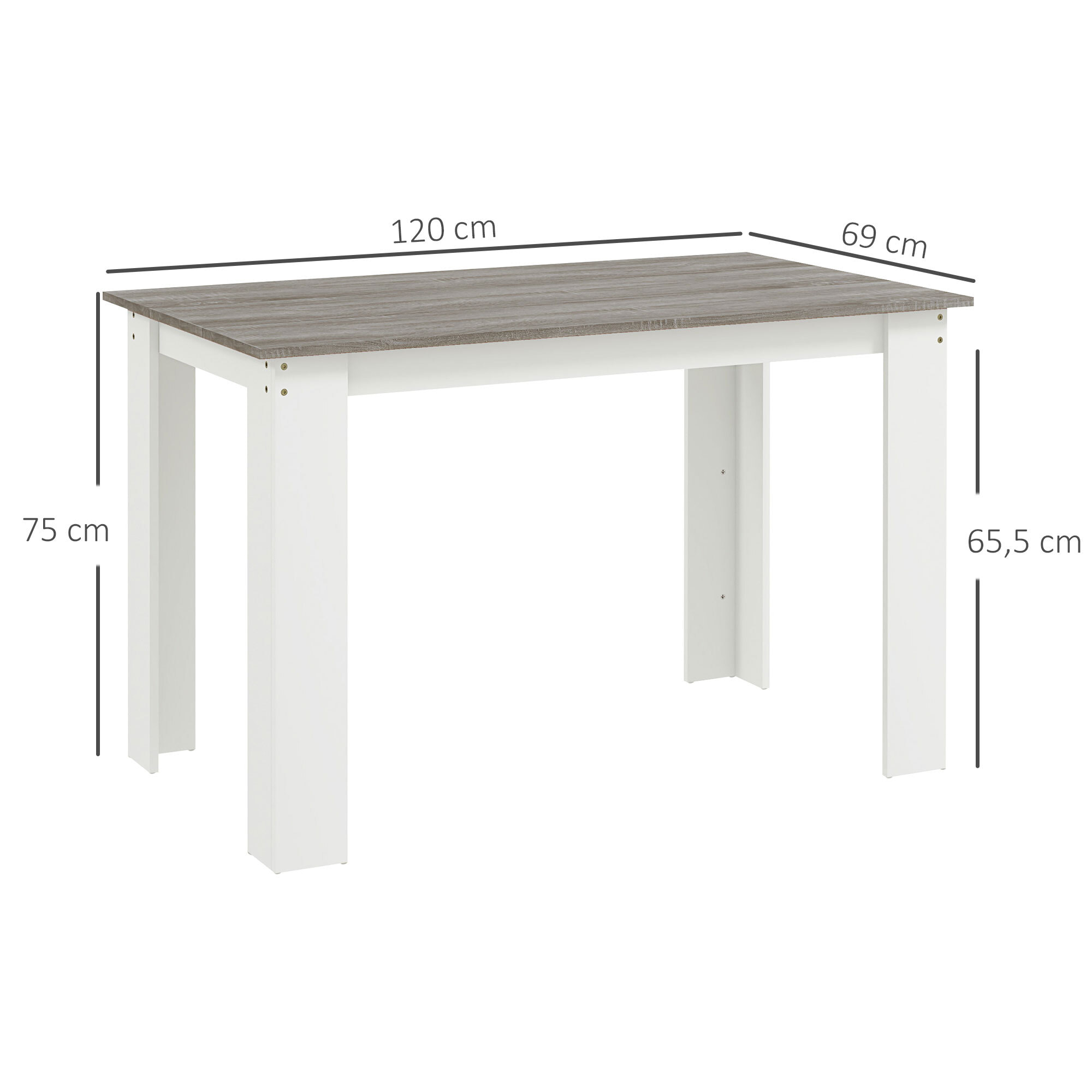 Mesa de Comedor para 4-6 Personas Mesa de Cocina Rectangular Estilo Moderno Carga 50 kg 120x69x75 cm Gris y Blanco