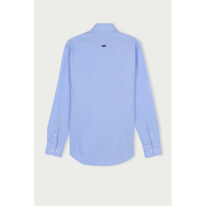 Camicia Uomo 1 Bottone Button Down Slim Oxford Lavato Unito Celeste