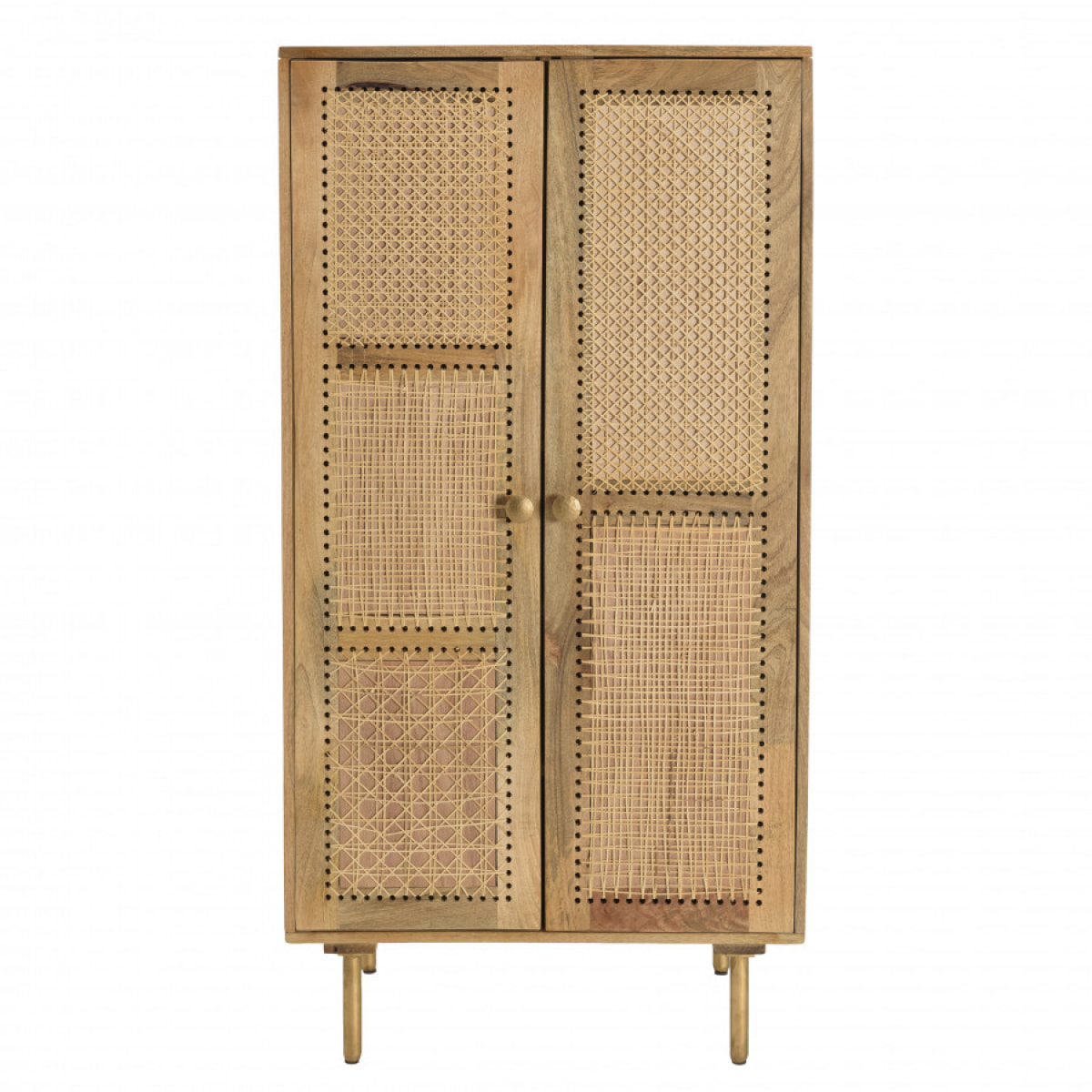 ISA - Meuble haut marron 2 portes bois de manguier cannage couleur naturelle