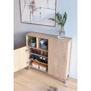 Zapatero Oslo melamina roble claro patas gris 87x90x27 cm