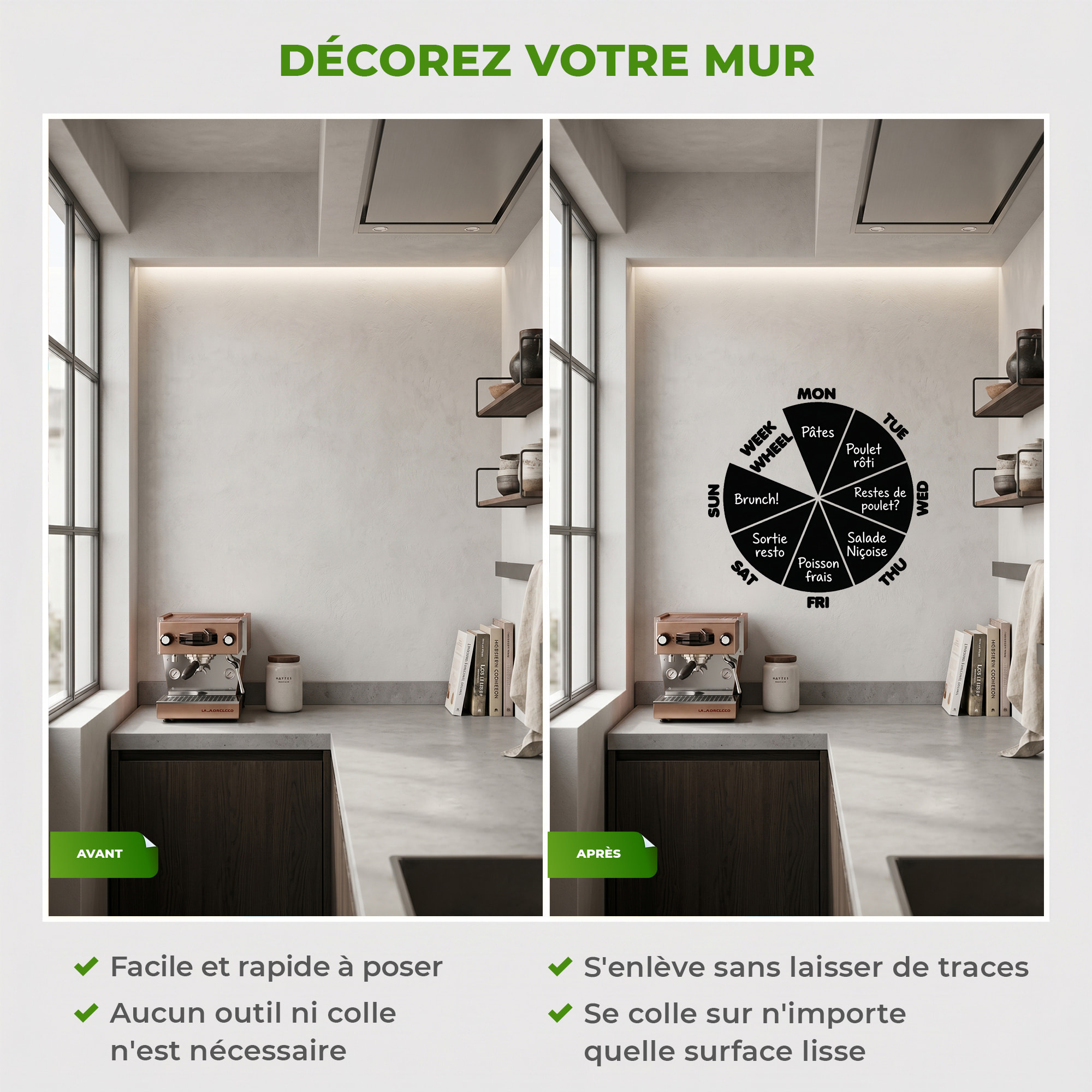 Sticker ardoise tableau noir - stickers muraux adhésif effaçable - CALENDRIER ROUE HEBDOMADAIRE