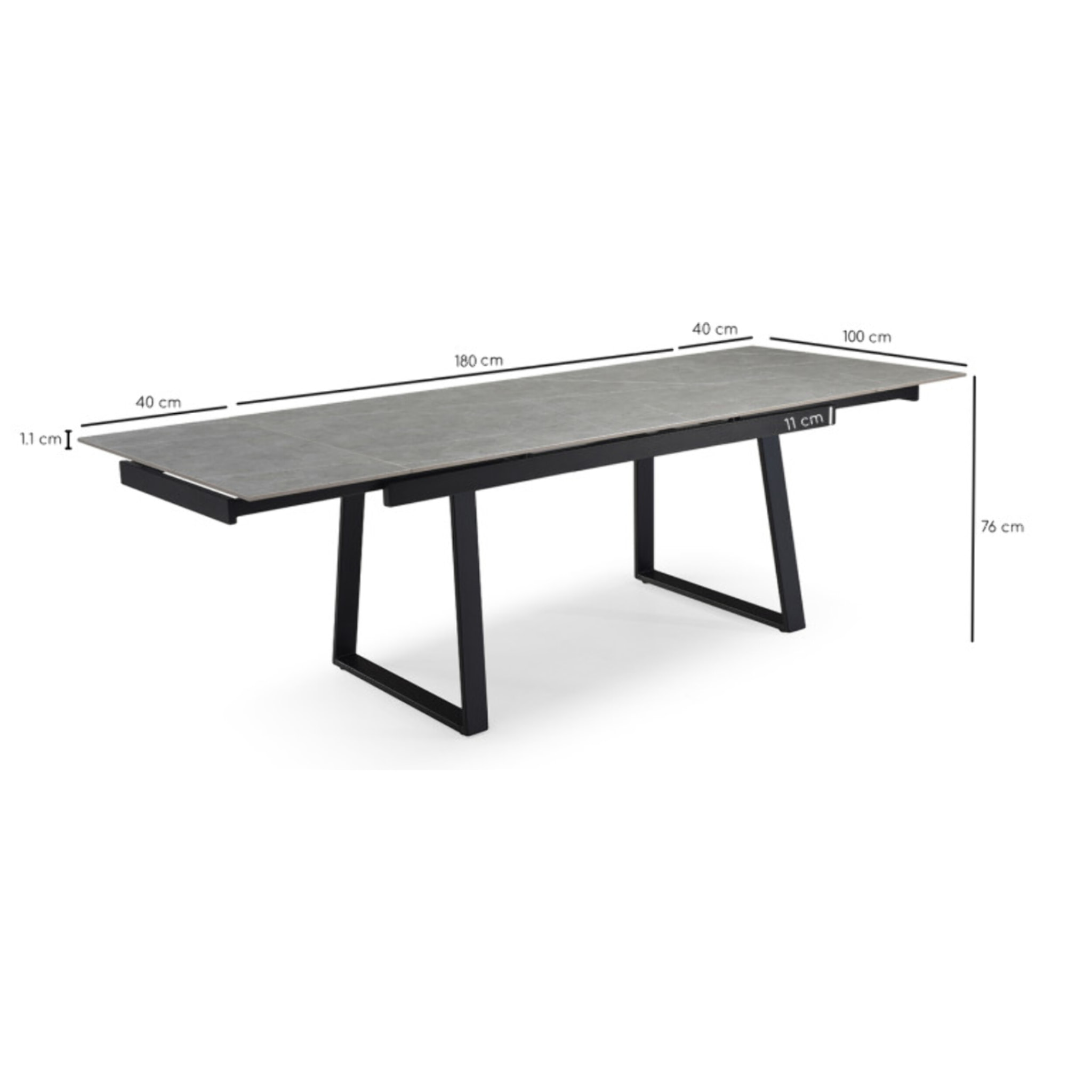 Table extensible céramique gris laqué 180/260cm pieds métal - UNIK