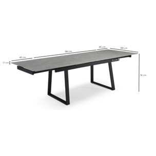 Table extensible céramique gris laqué 180/260cm pieds métal - UNIK