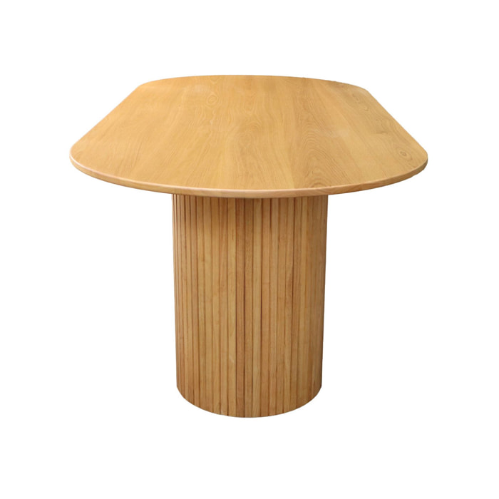 Table à manger oblongue bois d'hévéa et placage chêne 8 places naturel - L 220 x P 100 x H 73 cm - Estelle