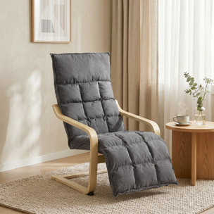 Sillón de Salón con Reposapiés, Butaca de Salón Tapizada en Lino con Balanceo Suave, Respaldo Alto, Asiento Amplio, Sillón de Relax para Dormitorio, Oficina, Estudio, Gris