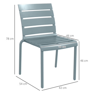 Lot de 4 chaises de jardin empilables avec assise et dossier à lattes gris