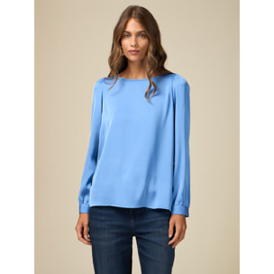 Oltre - Blusa bimaterica maniche lunghe - Azzurro