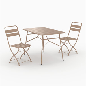 Table et chaises de jardin pliantes 4 personnes en métal taupe - Yumi